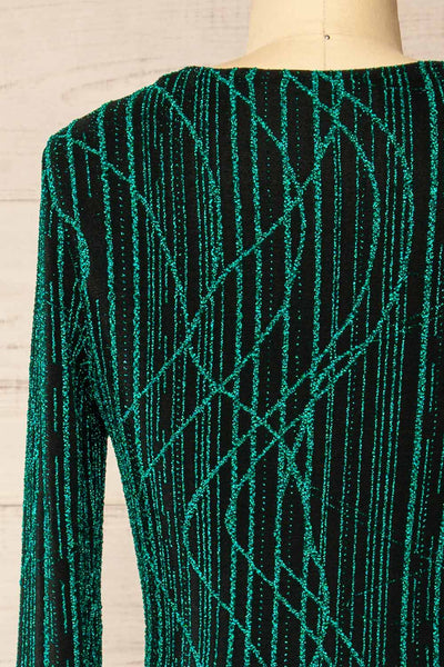 Domingo Green Knotted Dress w/ Sparkly Pattern | La petite garçonne back close-up