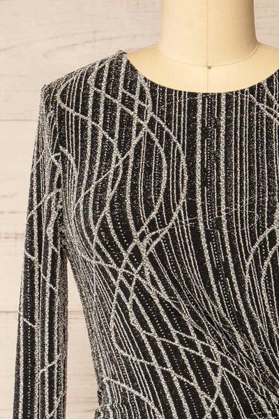 Domingo Silver Knotted Dress w/ Sparkly Pattern | La petite garçonne front close-up