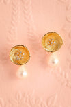 photo of Doodle Gold Spiral Baroque Pearl Drop Earrings with Crystals at boutique 1861