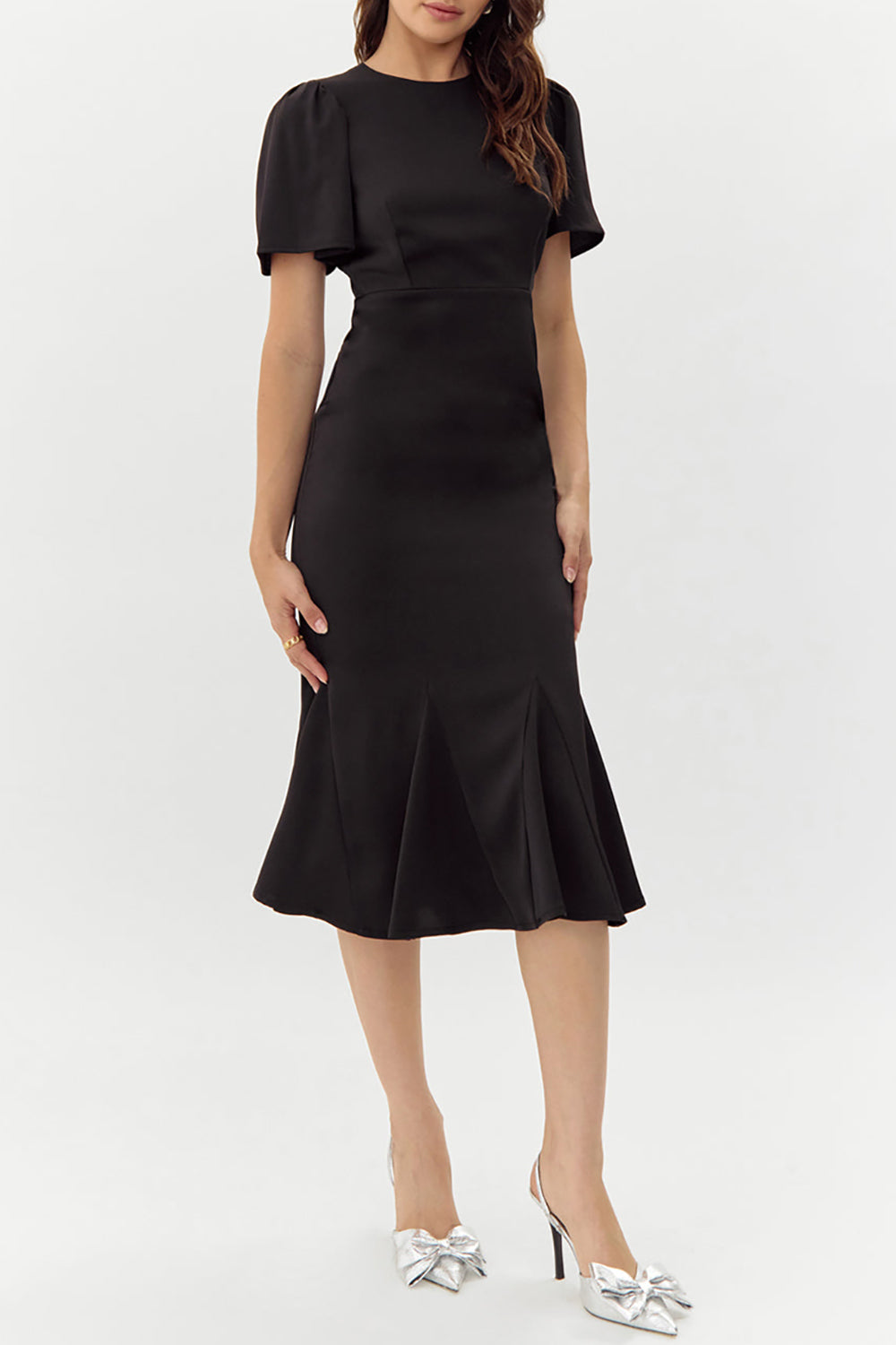 Doreen Long Black Dress w/ Bell Sleeves | Boutique 1861 model