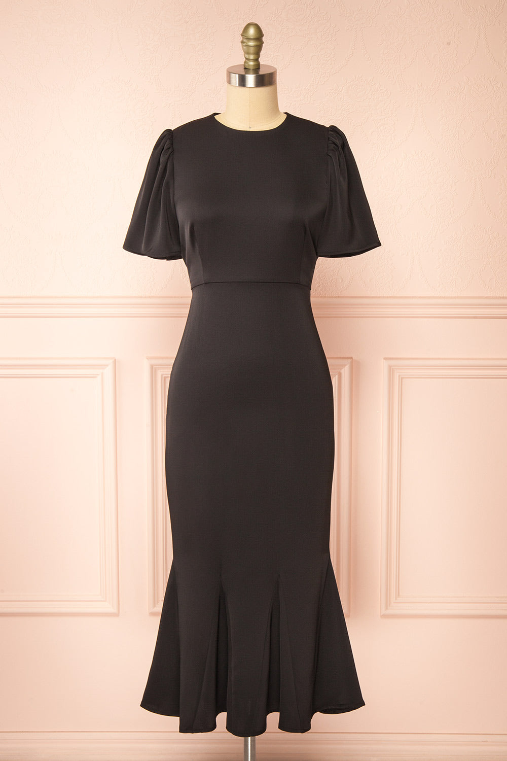 Doreen Long Black Dress w/ Bell Sleeves | Boutique 1861 front view