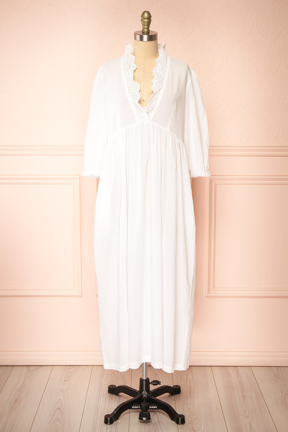 Doriane White Cotton Nightgown | Boutique 1861 front view