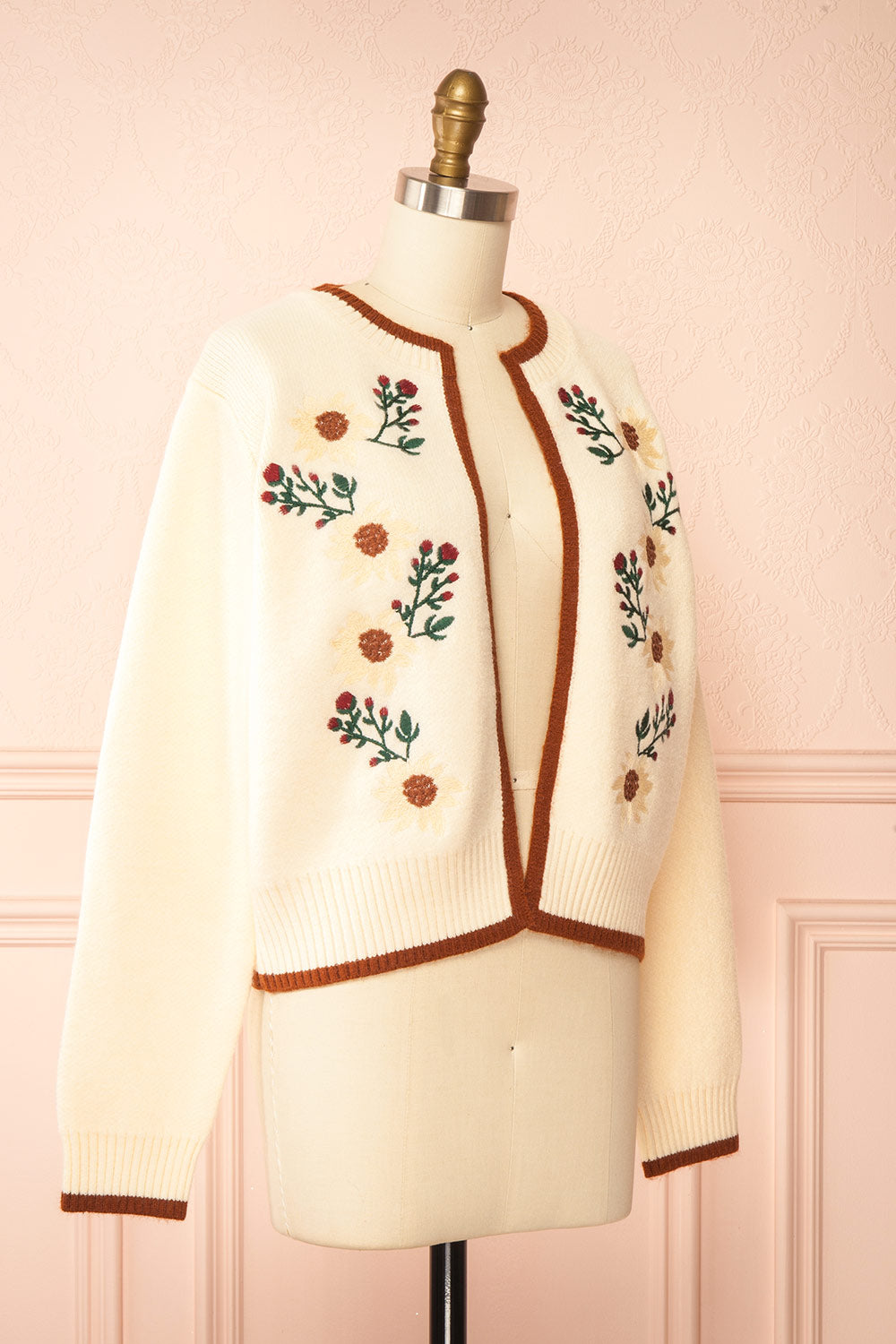 Dorianna Ivory Floral Embroidered Cardigan | Boutique 1861 side view