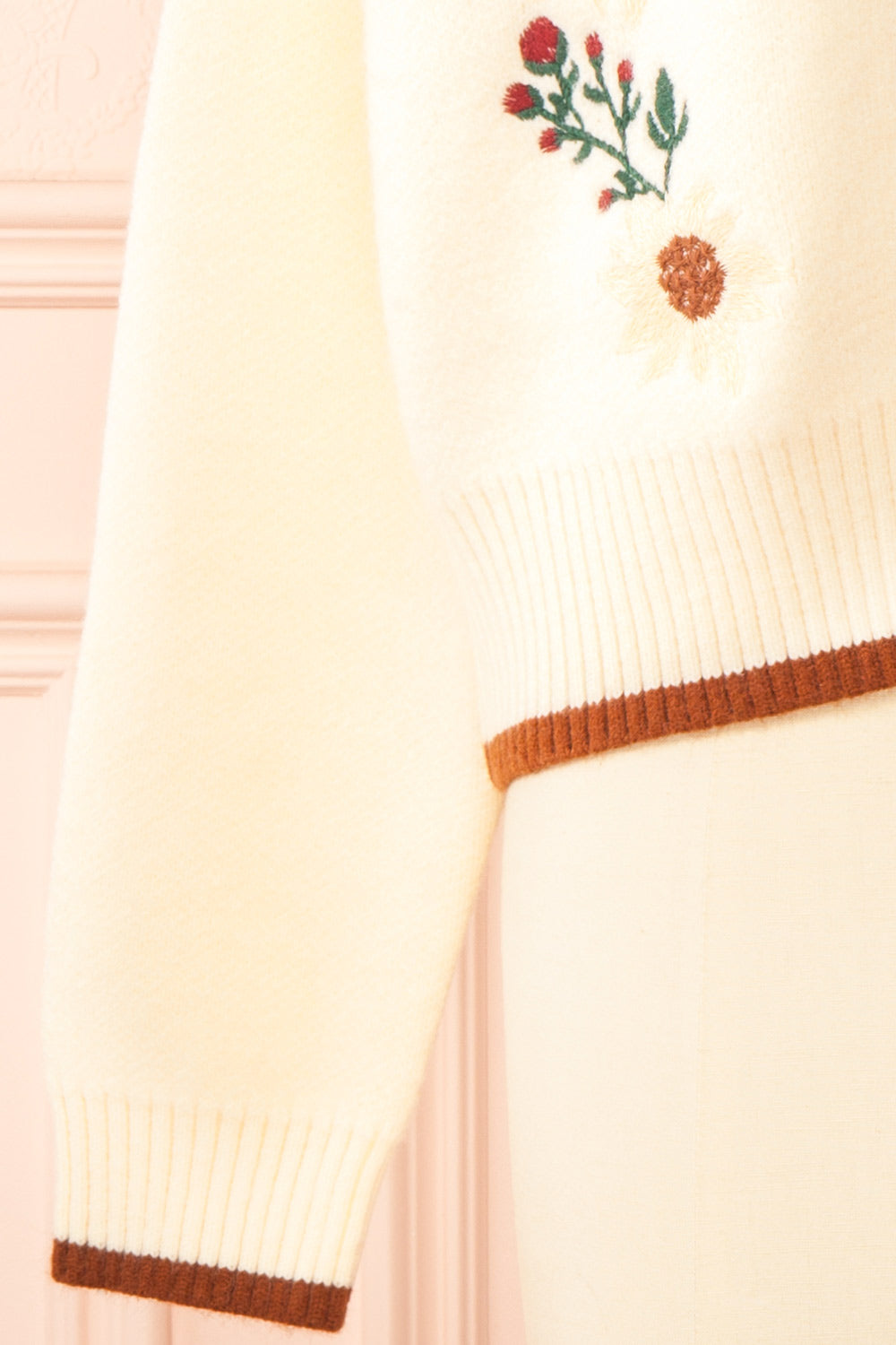 Dorianna Ivory Floral Embroidered Cardigan | Boutique 1861 sleeve