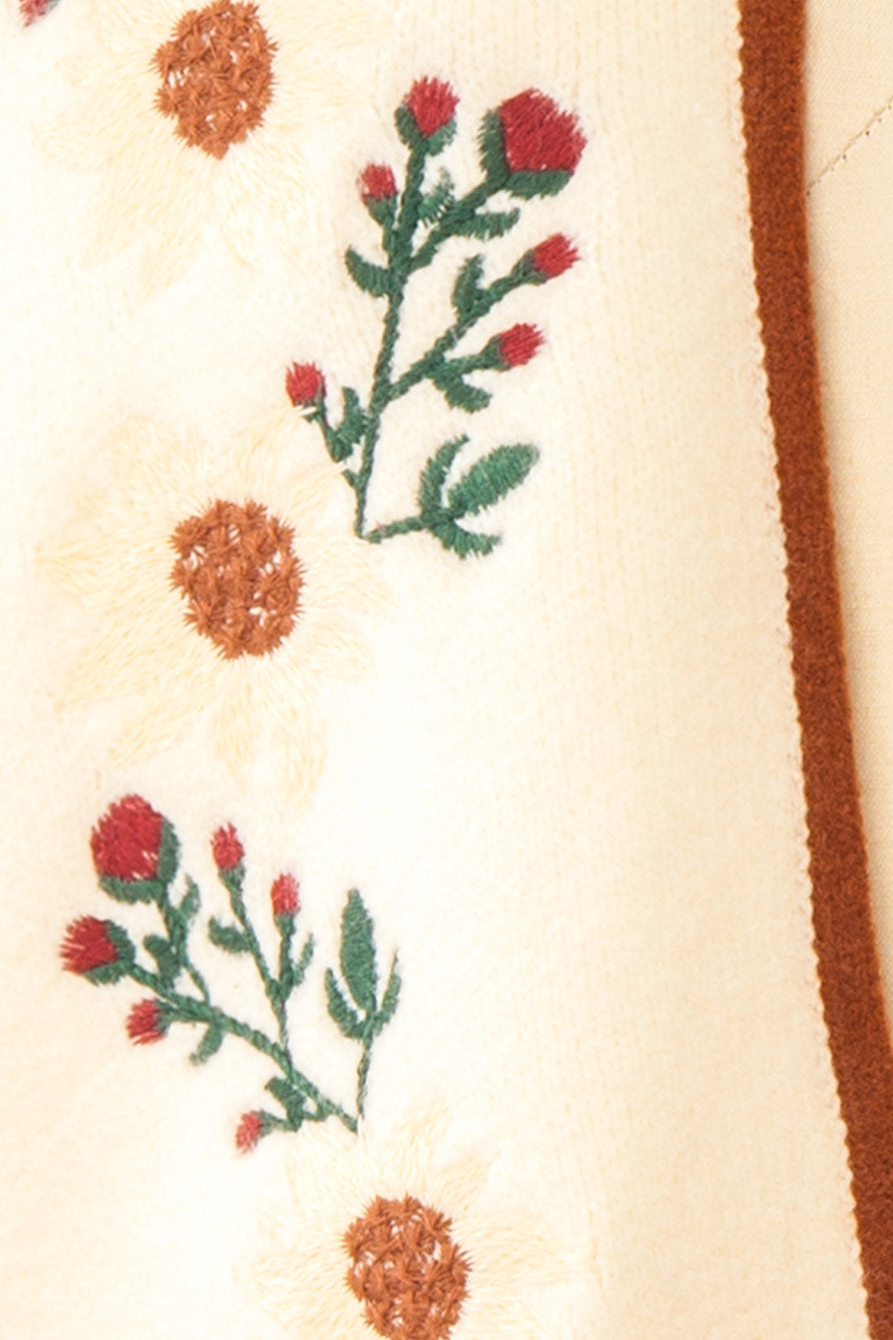 Dorianna Ivory Floral Embroidered Cardigan | Boutique 1861 fabric 