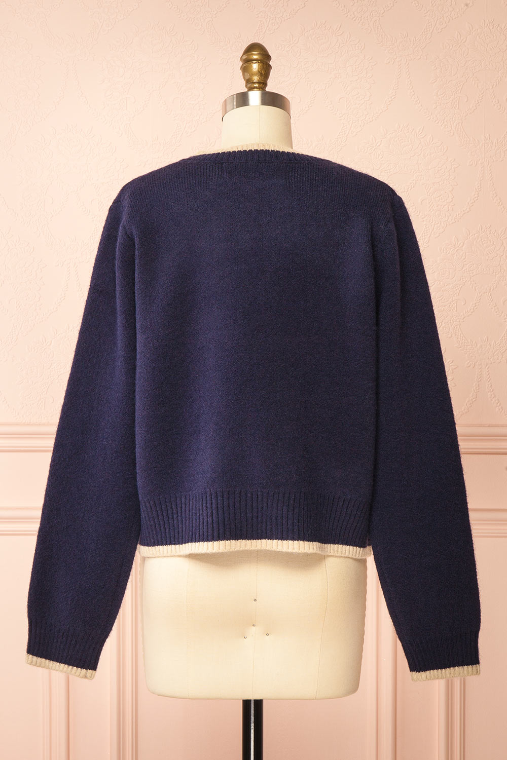 Dorianna Navy Floral Embroidered Cardigan | Boutique 1861 back view