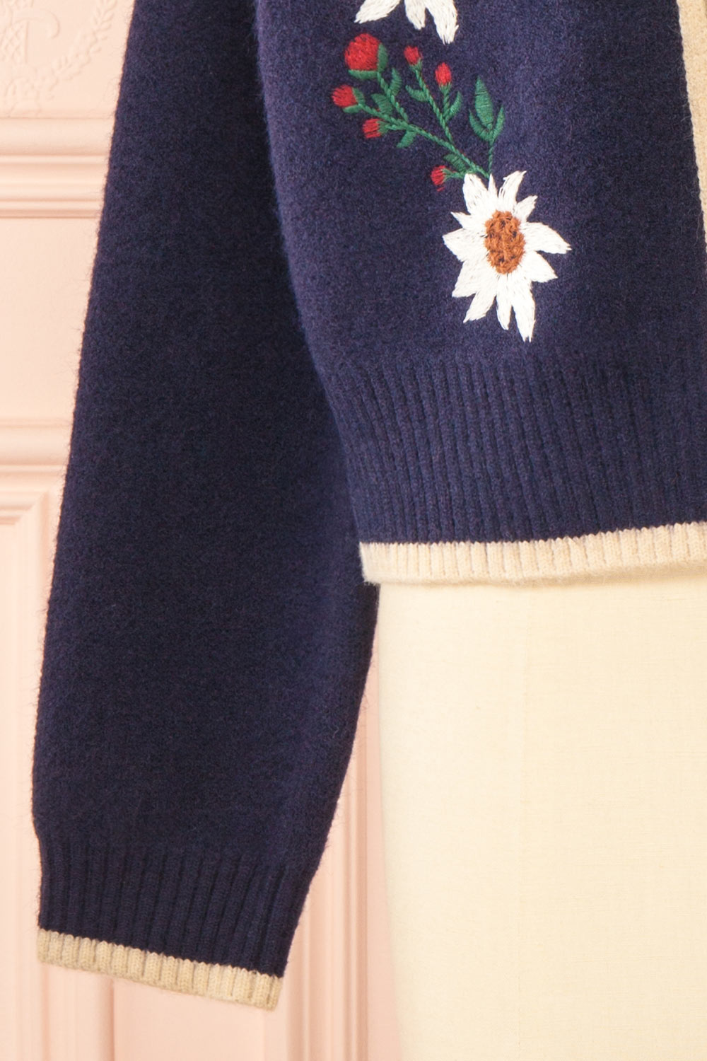 Dorianna Navy Floral Embroidered Cardigan | Boutique 1861 bottom