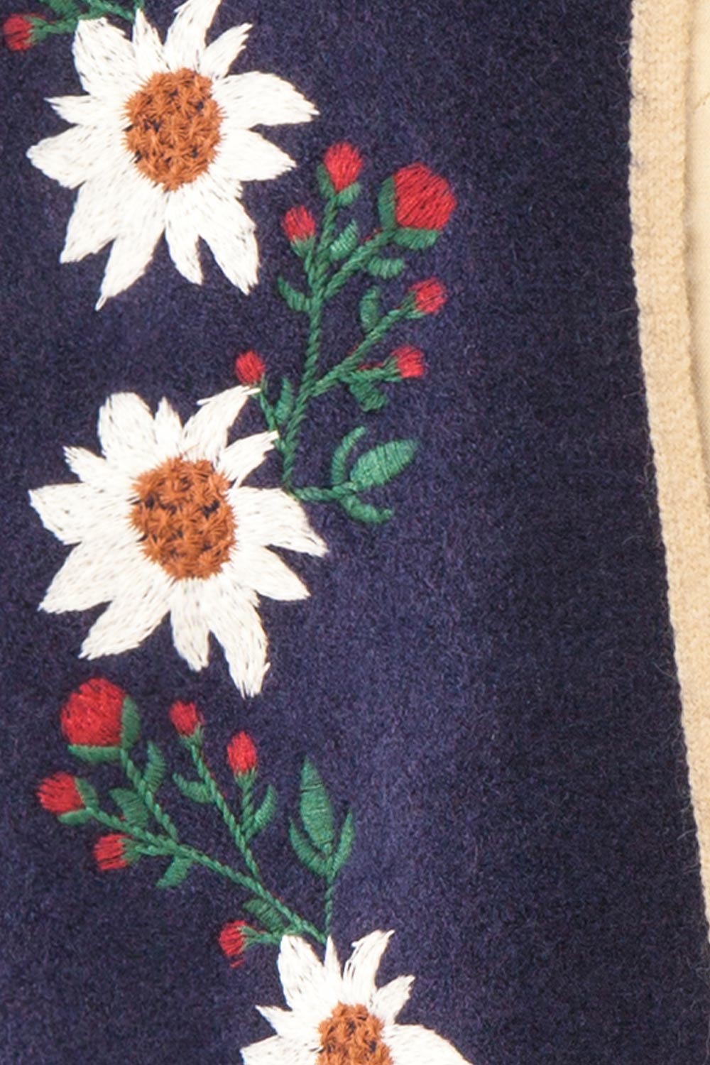 Dorianna Navy Floral Embroidered Cardigan | Boutique 1861 fabric 