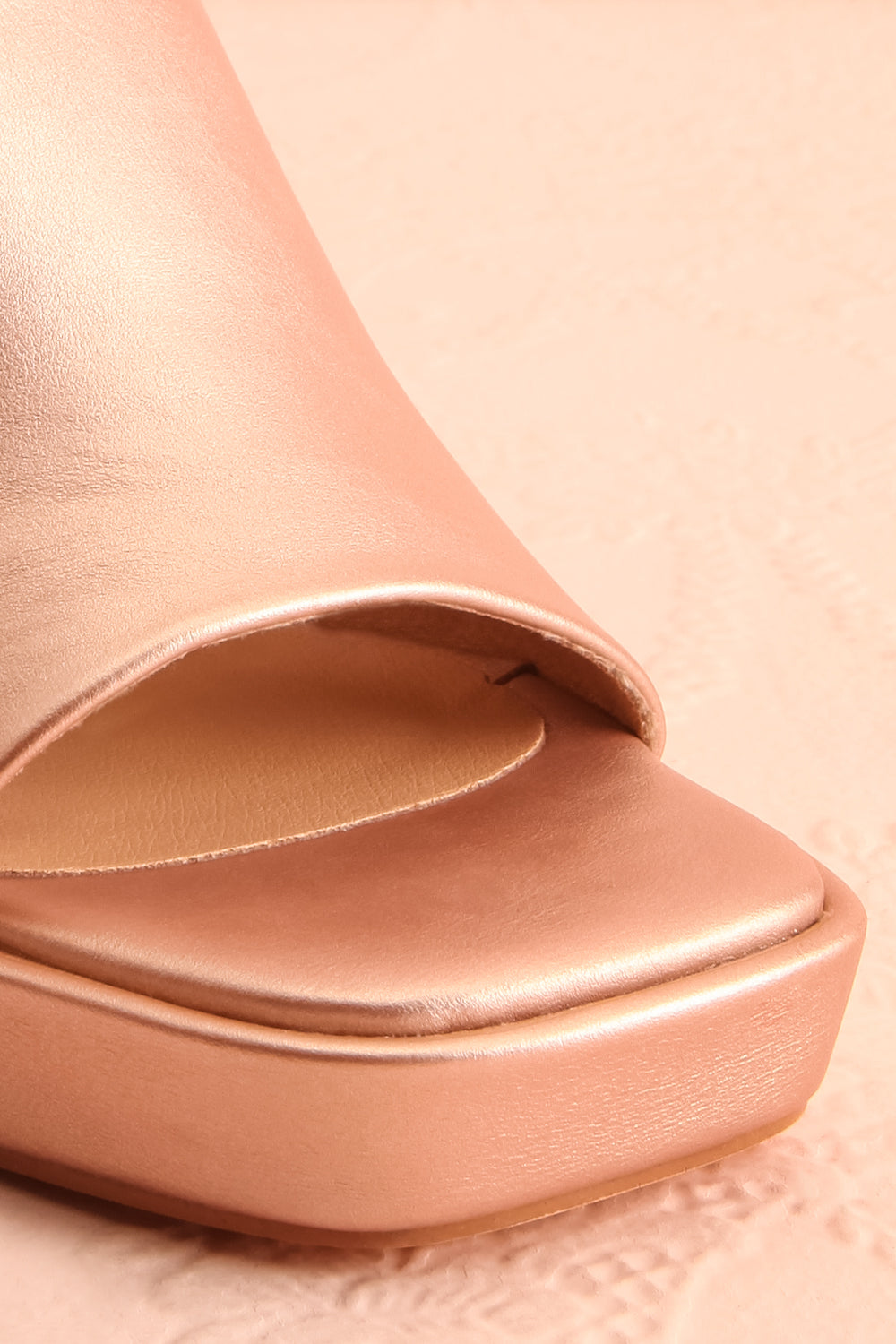 Dorisse Rose Gold Heeled Mules | Boutique 1861 front close-up