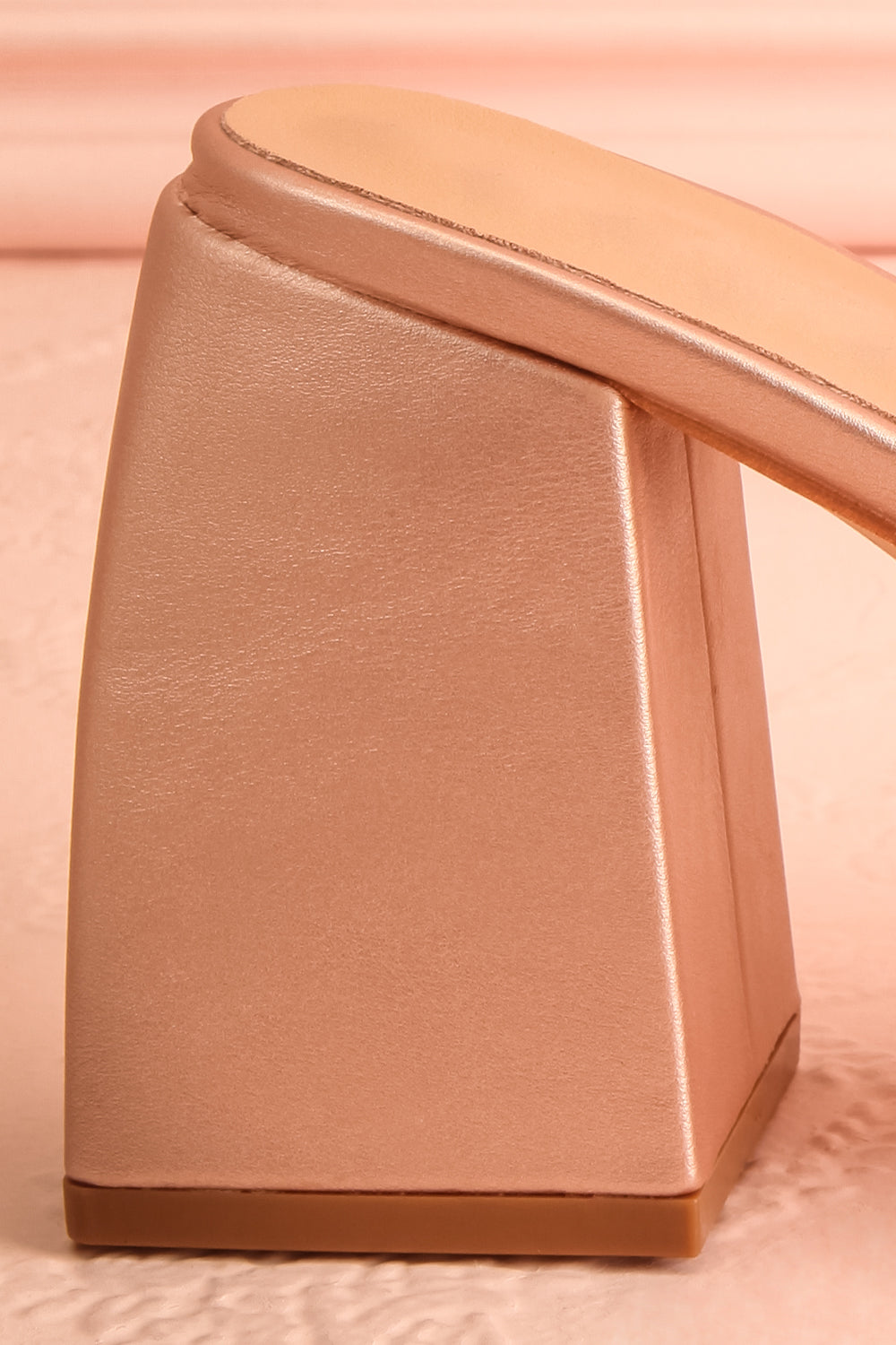 Dorisse Rose Gold Heeled Mules | Boutique 1861 side back close-up