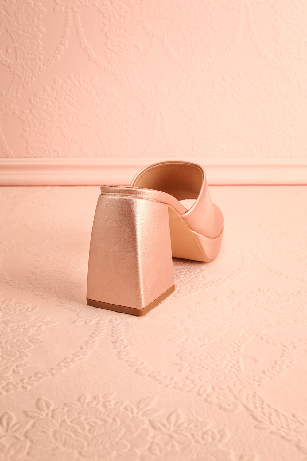 Dorisse Rose Gold Heeled Mules | Boutique 1861 back view