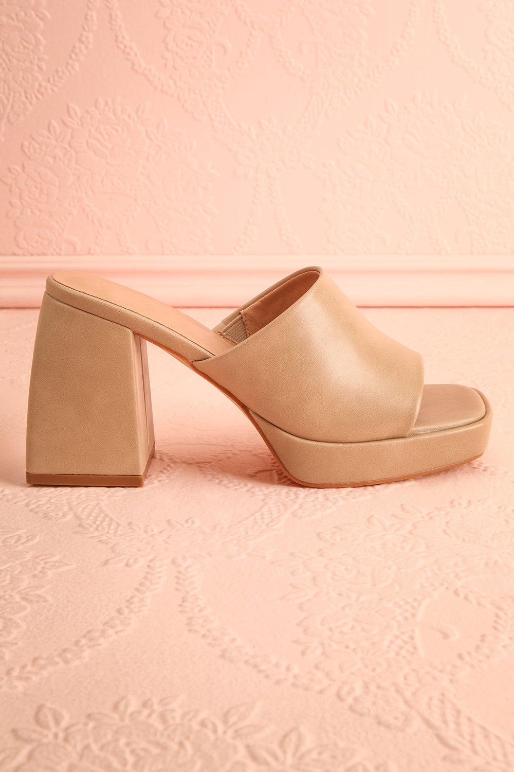 Dorisse Taupe Heeled Mules | Boutique 1861 side view