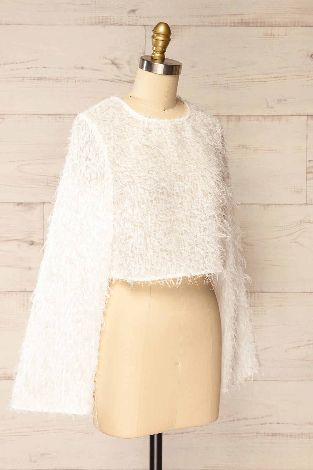 Dotriez Long-Sleeved White Fringed Top | La petite garçonne side view