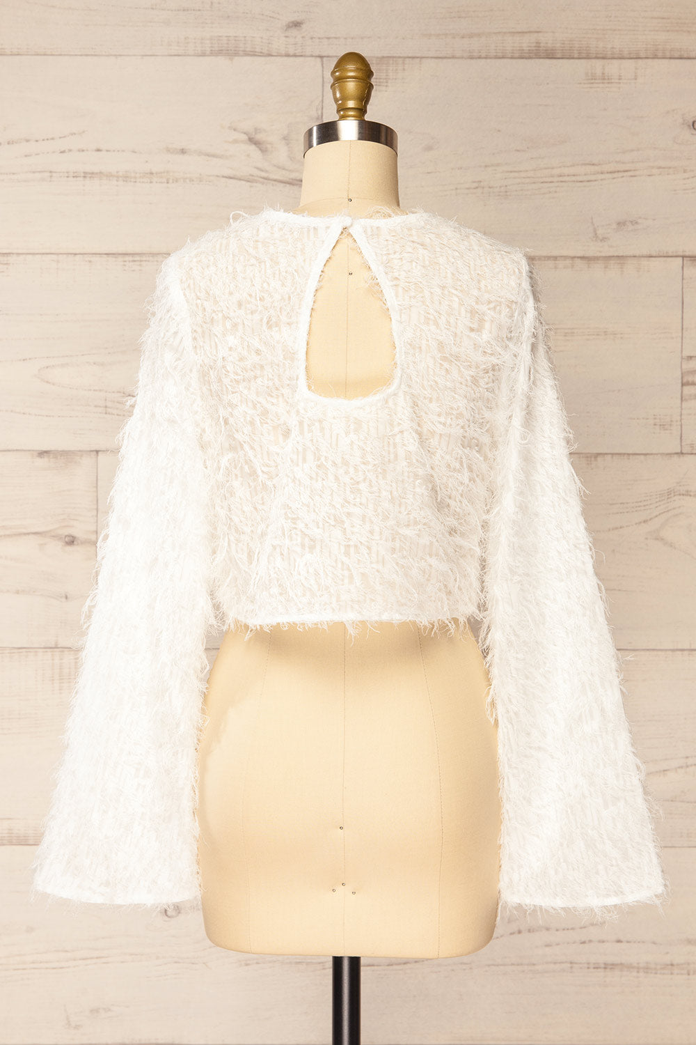 Dotriez Long-Sleeved White Fringed Top | La petite garçonne back view