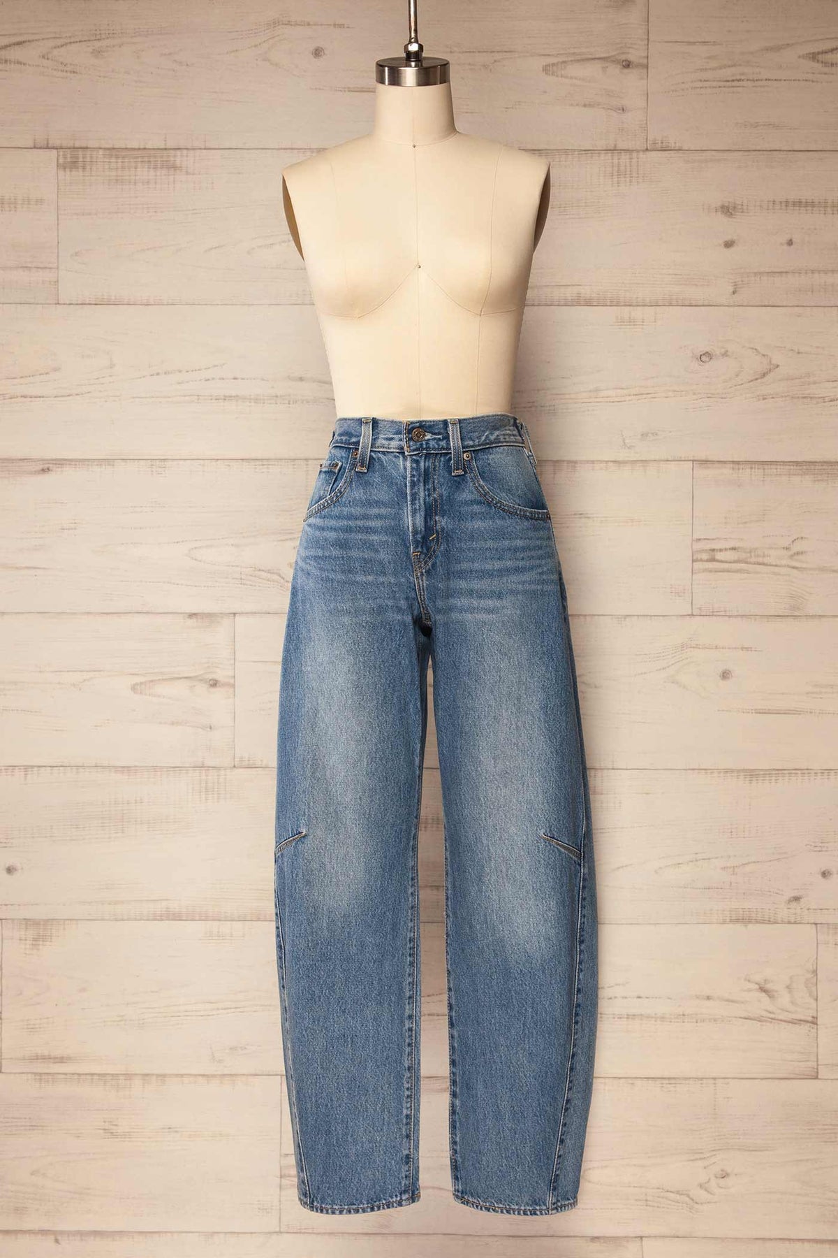 front view of Douma Blue Barrel Denim Pants at La petite garçonne