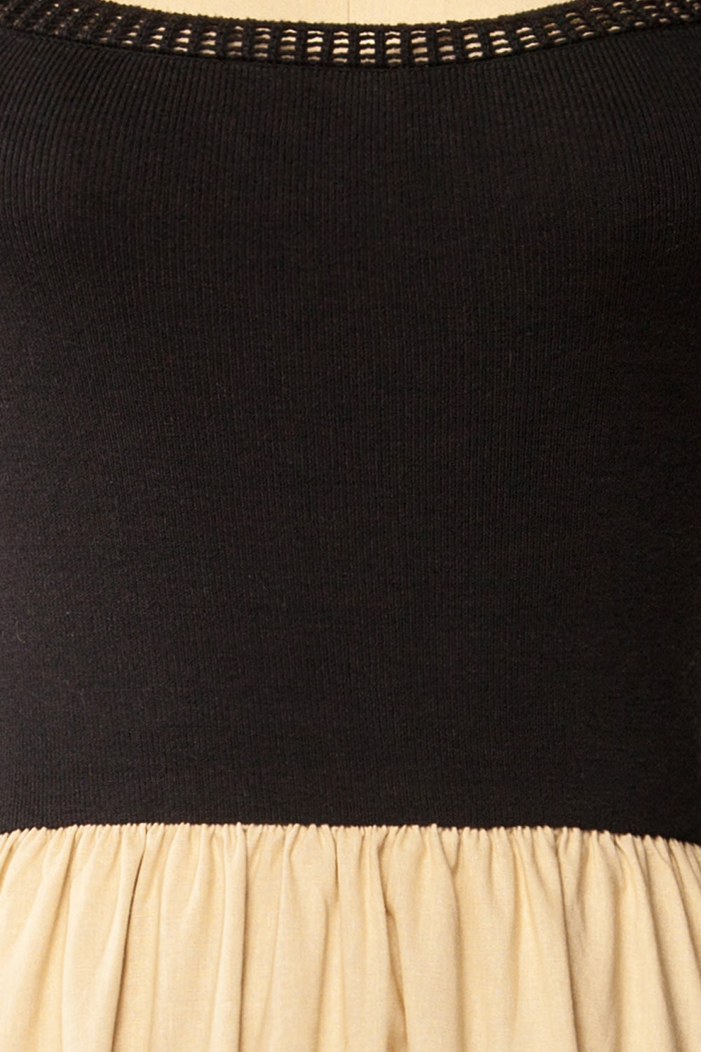 Dover Beige Long Linen and Knit Dress with Pockets | La petite garçonne fabric 