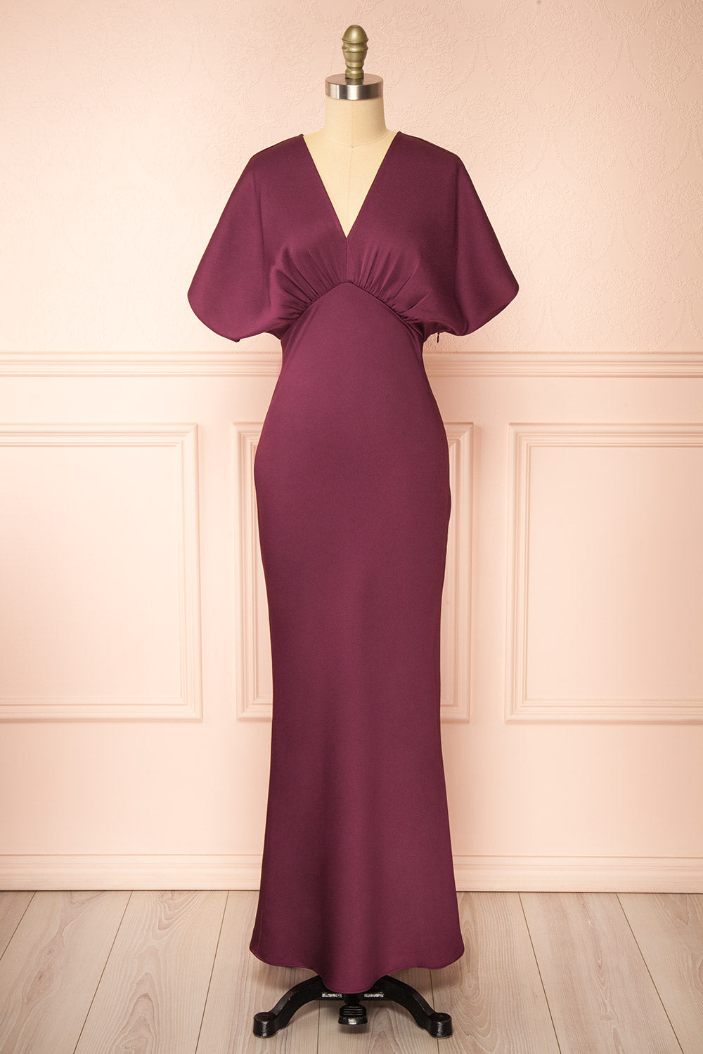 Dracaris Long Burgundy Satin Dress | Boutique 1861 front view