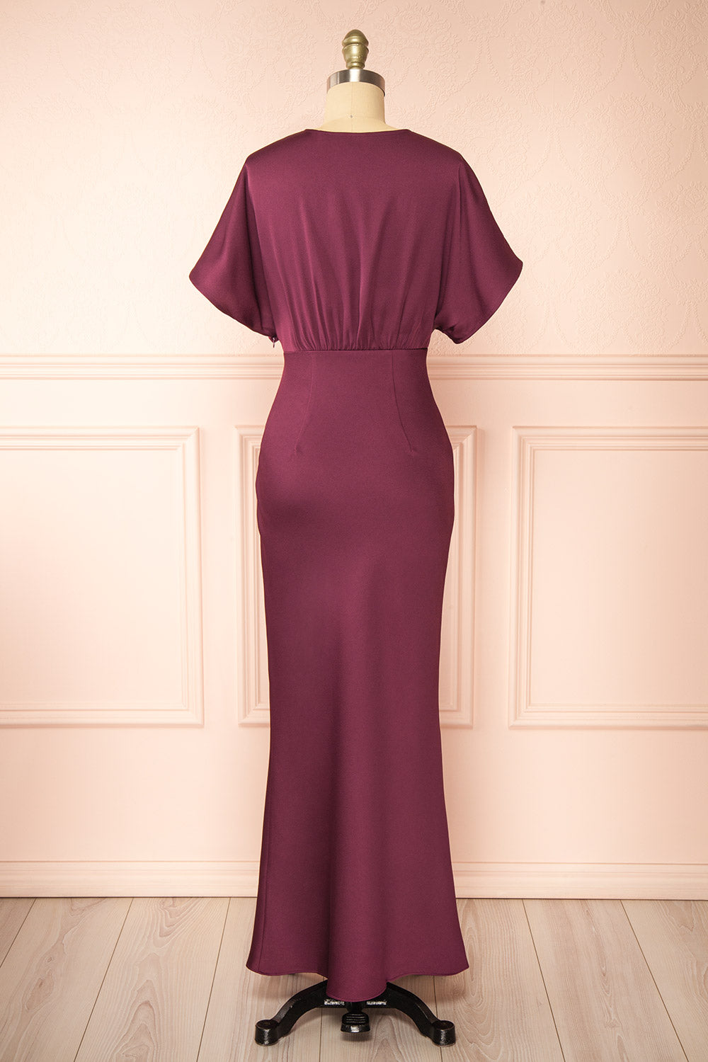 Dracaris Long Burgundy Satin Dress | Boutique 1861 back view