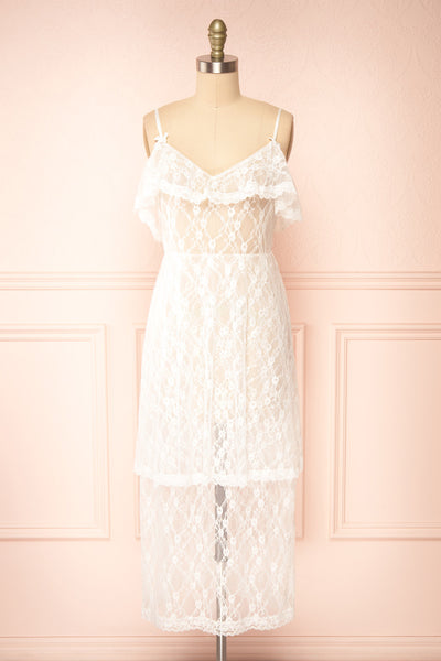 Draconis White Tiered Lace Slip Midi Dress | Boutique 1861 front view