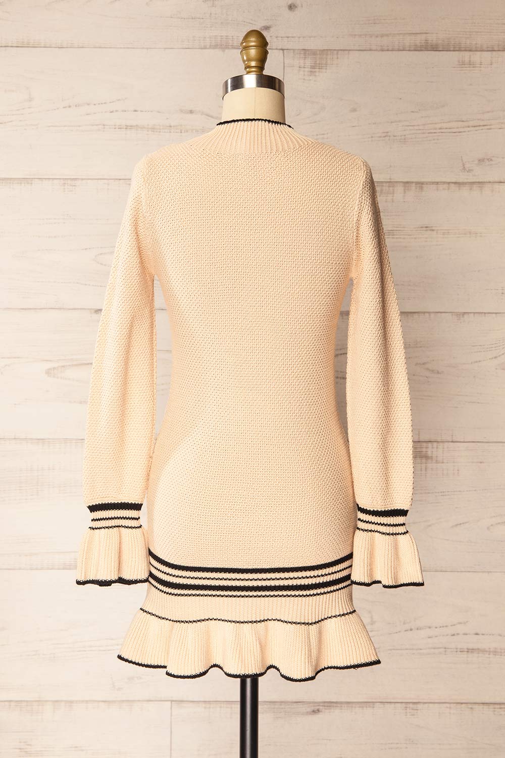 Dublin Fitted Beige Knitted Short Dress | La petite garçonne back view