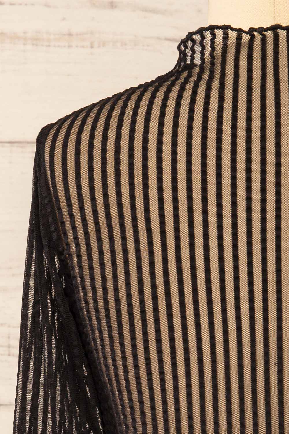 Dubrovnik Ribbed Mesh Long Sleeve Black Top | La petite garçonne back close-up