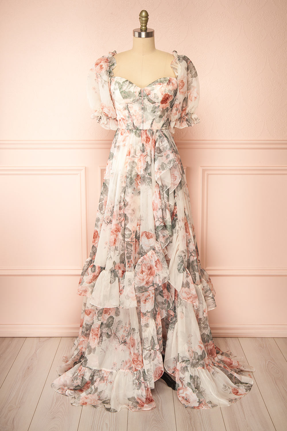Reine Cap Sleeve Corset Gown in Floral Jacquard