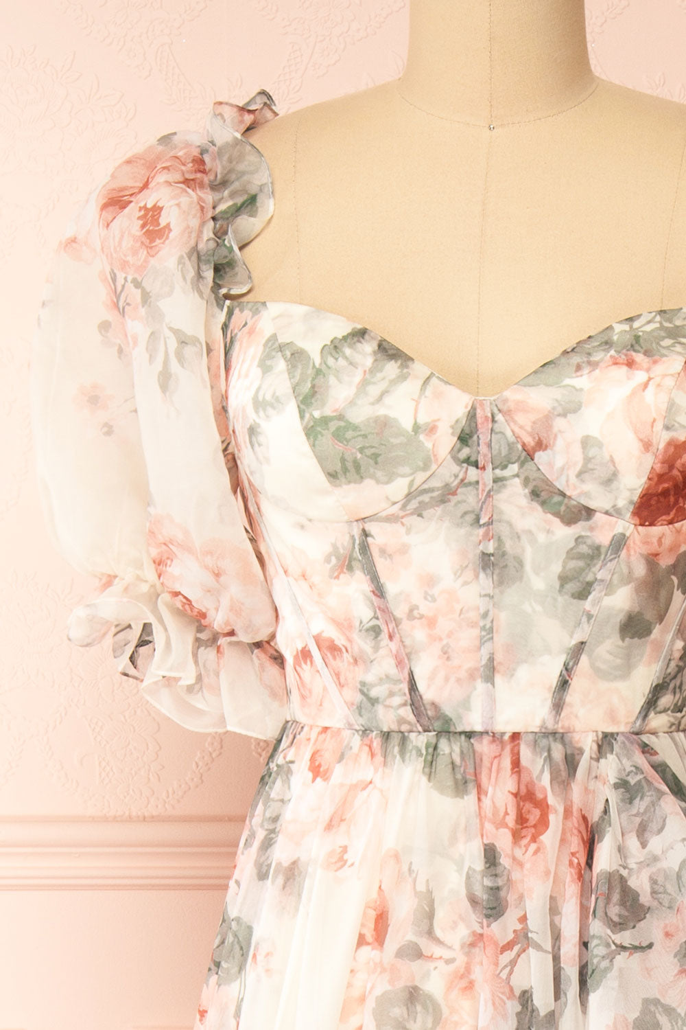 Duchesse Floral Corset Maxi Dress w/ Ruffles