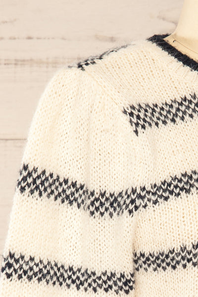Dudley Ivory Knit Striped Sweater | La petite garçonne side close-up