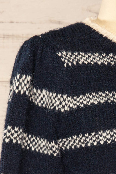 Dudley Navy Knit Striped Sweater | La petite garçonne side close-up