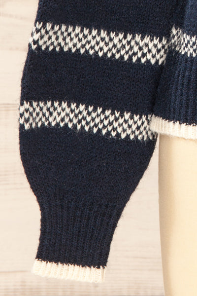 Dudley Navy Knit Striped Sweater | La petite garçonne sleeve close-up