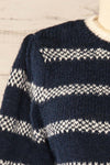 Dudley Navy Knit Striped Sweater | La petite garçonne front close-up