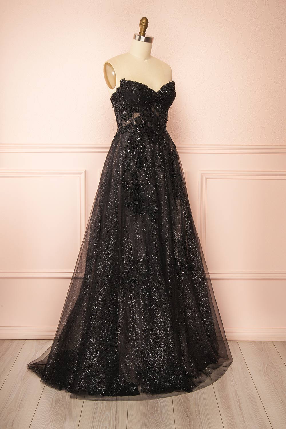 Dulcia Black A-Line Dress with Sequins | Boutique 1861 side view