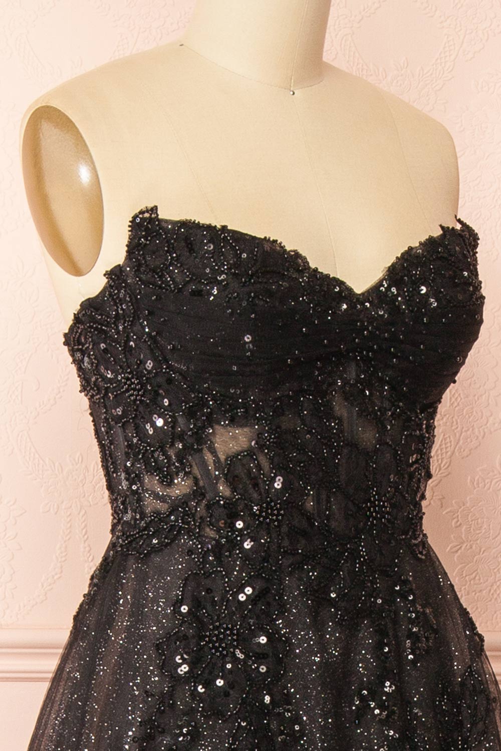 Dulcia Black A-Line Dress with Sequins | Boutique 1861 side