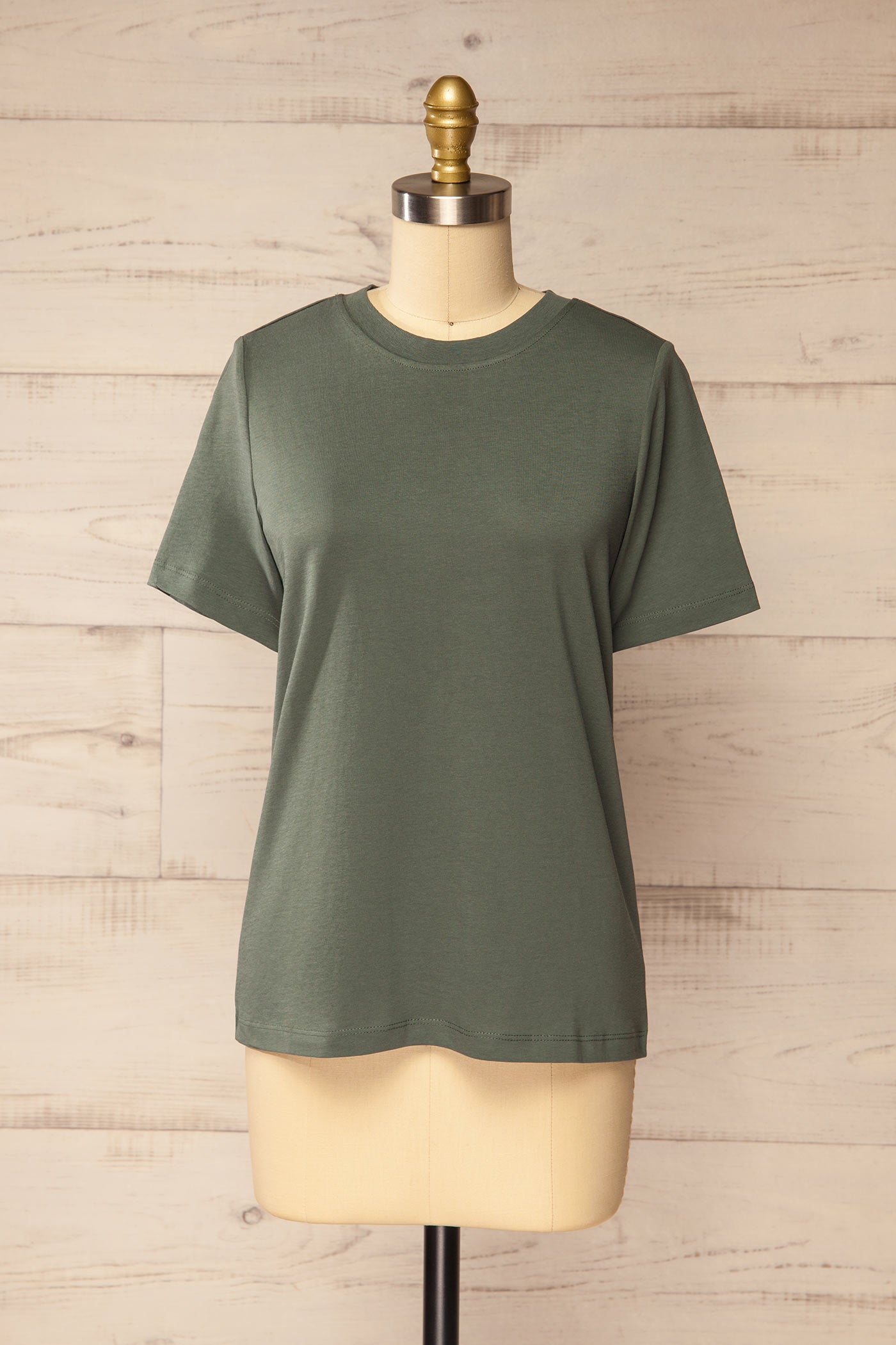 front view of Dumka Green Cotton T-Shirt with Short Sleeves at La petite garçonne