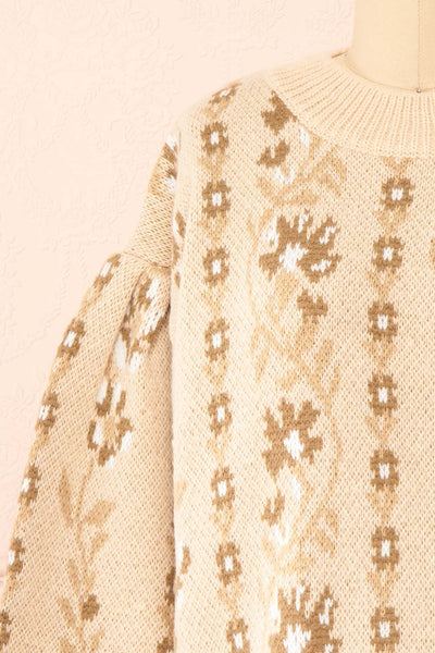 Dushanbe Knit Sweater w/ Flower Chain Pattern | Boutique 1861 front close-up