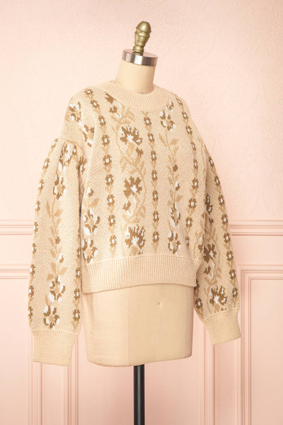 Dushanbe Knit Sweater w/ Flower Chain Pattern | Boutique 1861 side view