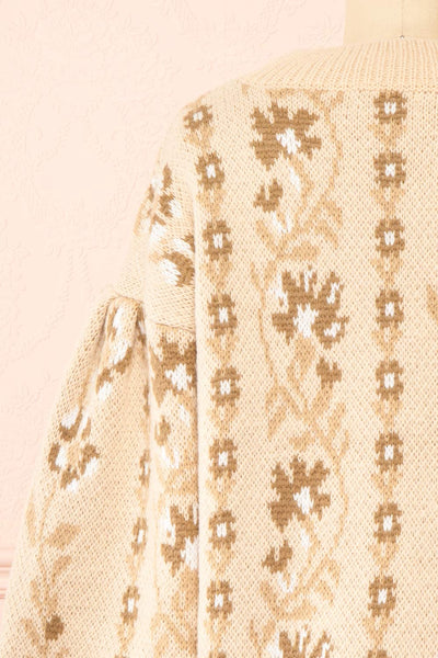 Dushanbe Knit Sweater w/ Flower Chain Pattern | Boutique 1861 back close-up
