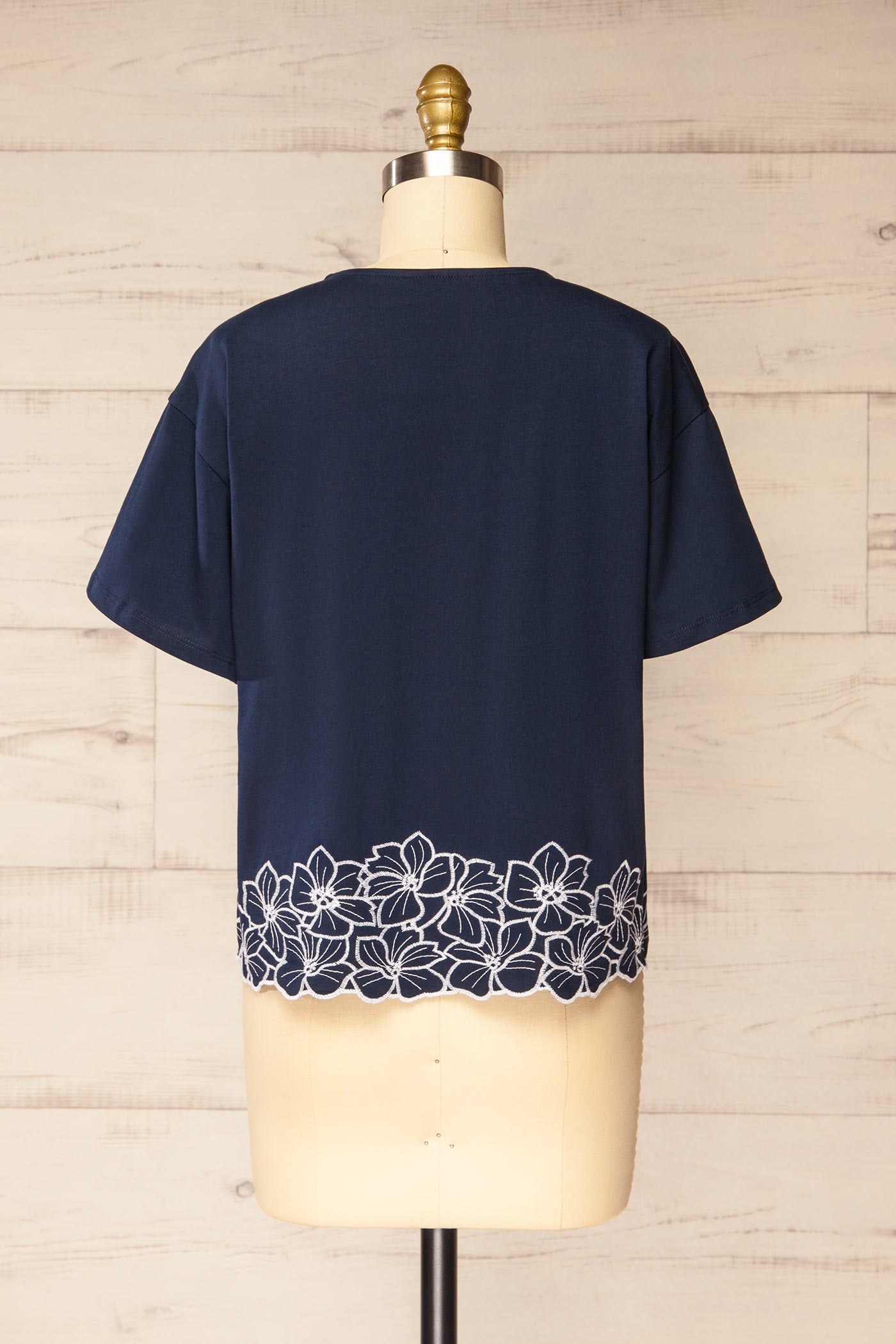 Dwarka Navy Cropped T-Shirt with Floral Embroidery | La petite garçonne back