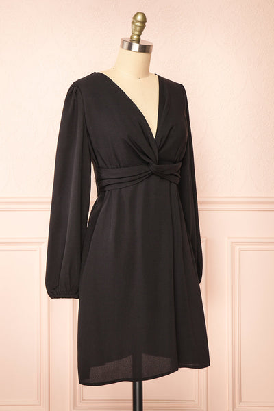 Ebba Black Knot Front Short Dress w/ Long Sleeves | Boutique 1861  side view