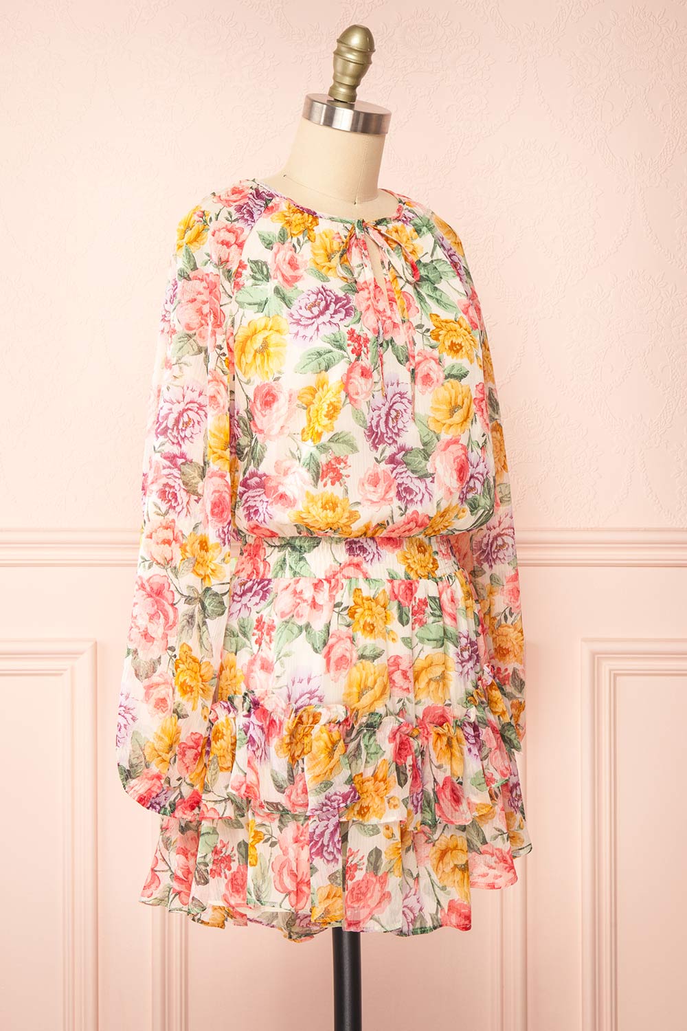 Flowery Evase Bateau Yellow Dress Stock Photo - Download Image Now - Dress,  Cut Out, Clothing - iStock