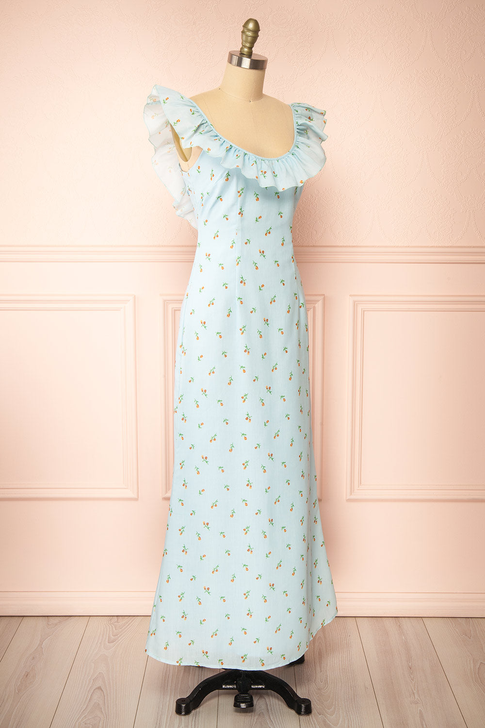 Eddie Blue Long Dress w/ Floral Print | Boutique 1861 side view