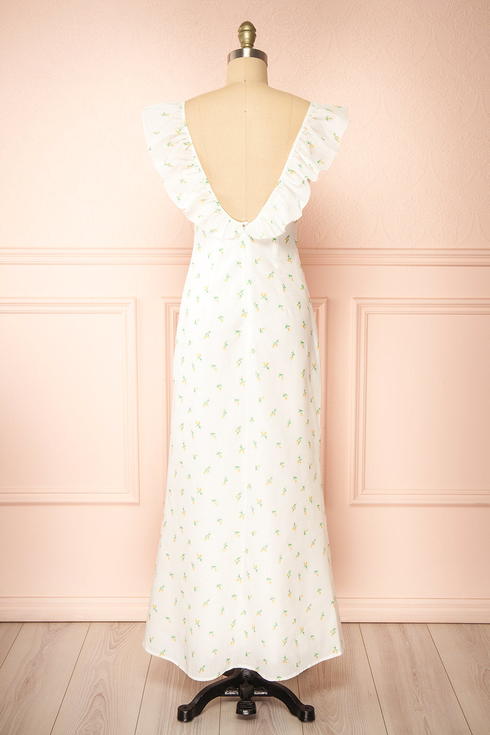 Eddie White Long Dress w/ Floral Print | Boutique 1861 back view