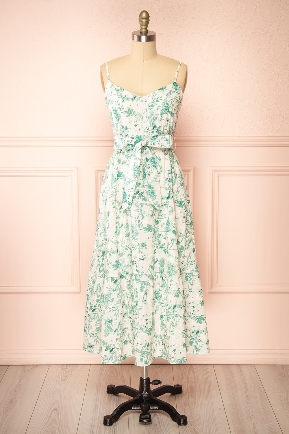 Edeline Green Floral Openwork Midi Dress | Boutique 1861 front view
