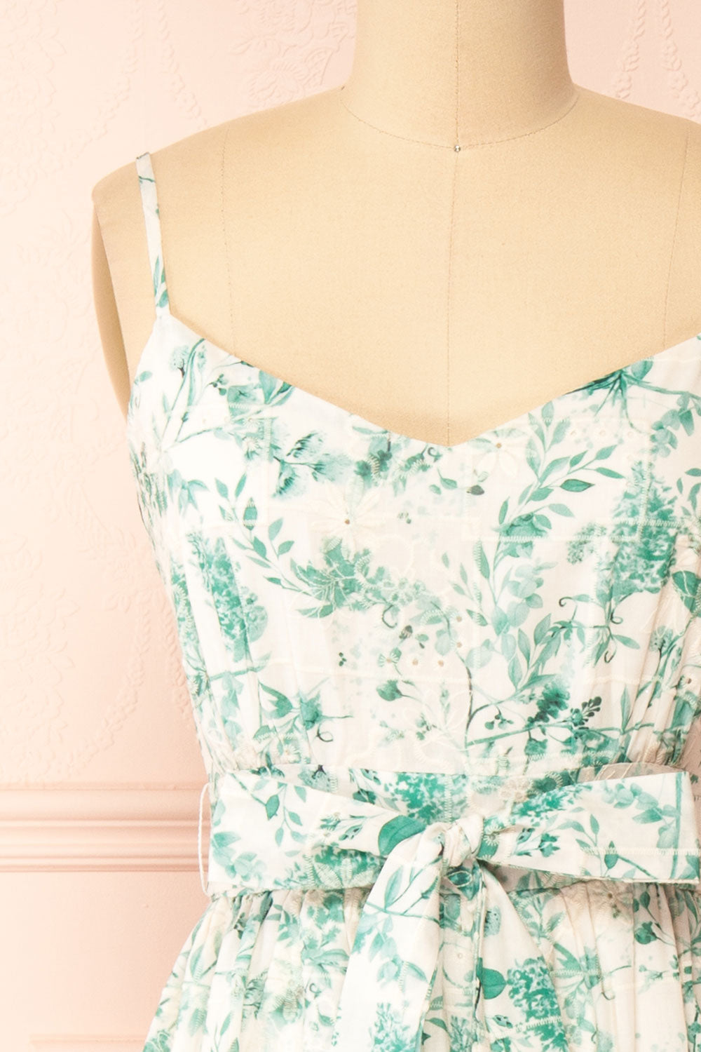 Edeline Green Floral Openwork Midi Dress | Boutique 1861  front