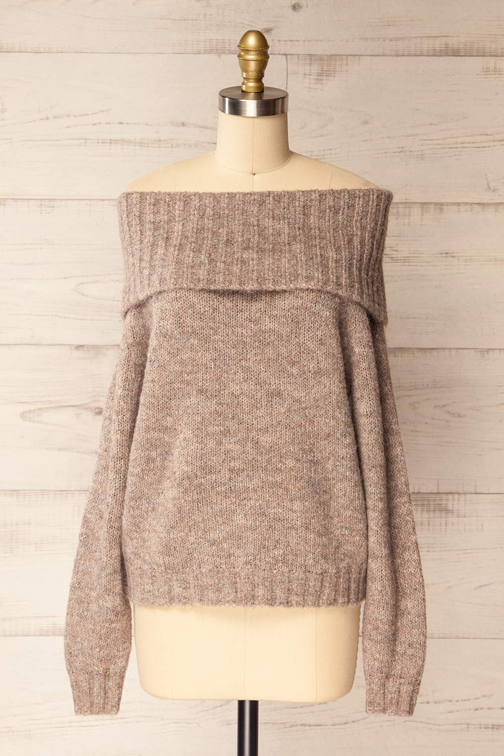  Edfou Taupe Oversized Off-Shoulder Sweater | La petite garçonne front view