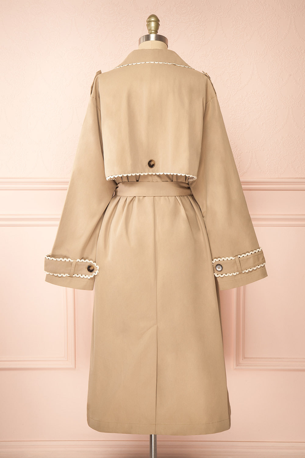 Edgware Lace Trim Beige Trench Coat | Boutique 1861 back view