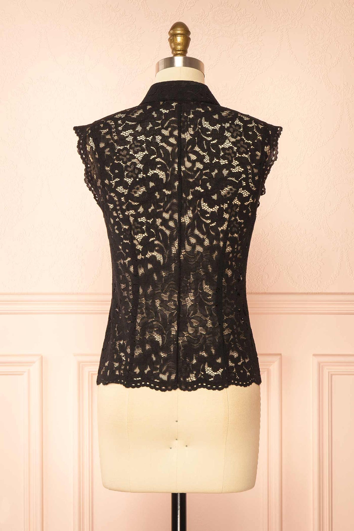back view of Edmai Black Sleeveless Lace Top with Collar at Boutique 1861