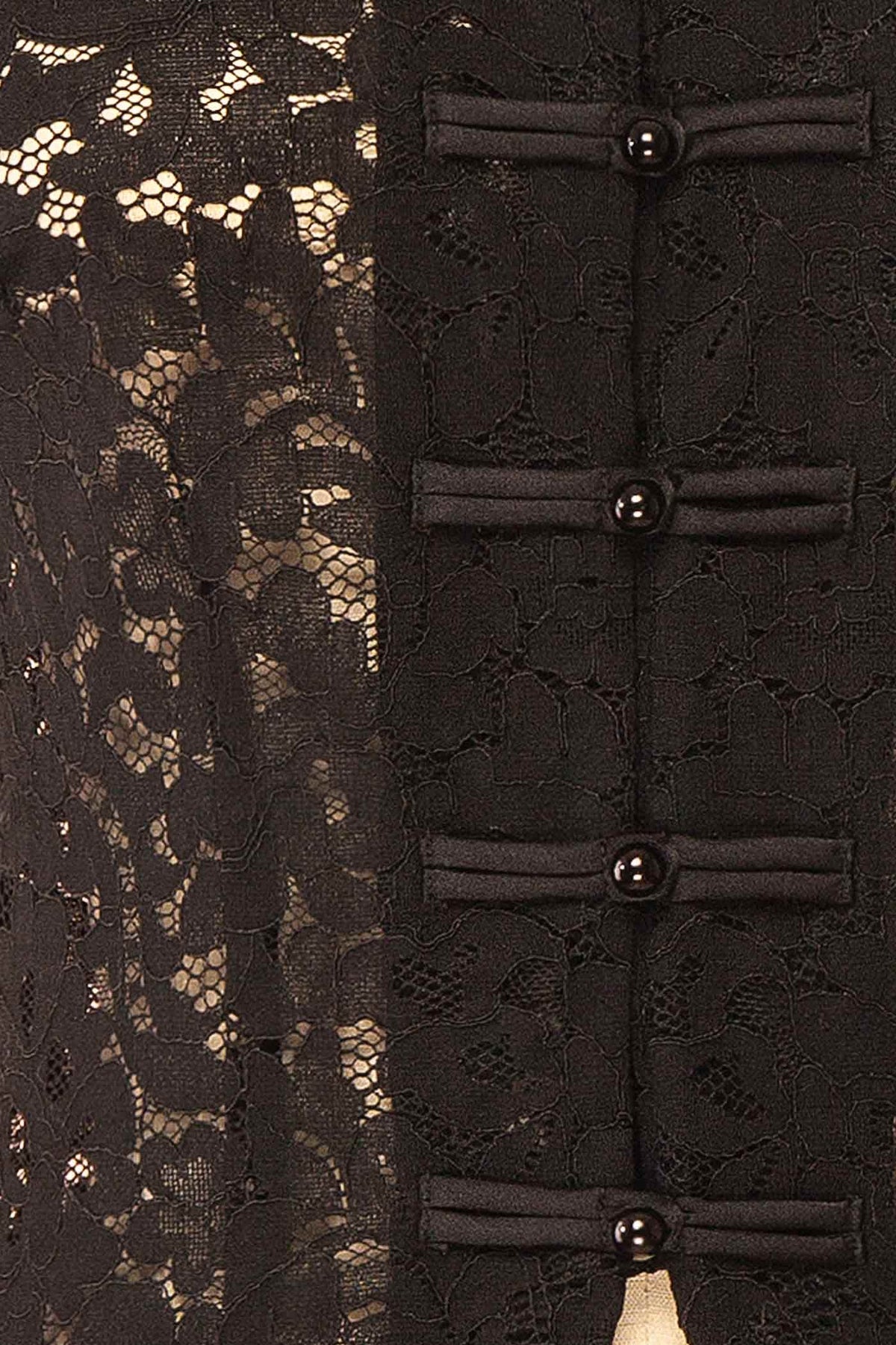 fabric view of Edmai Black Sleeveless Lace Top with Collar at Boutique 1861