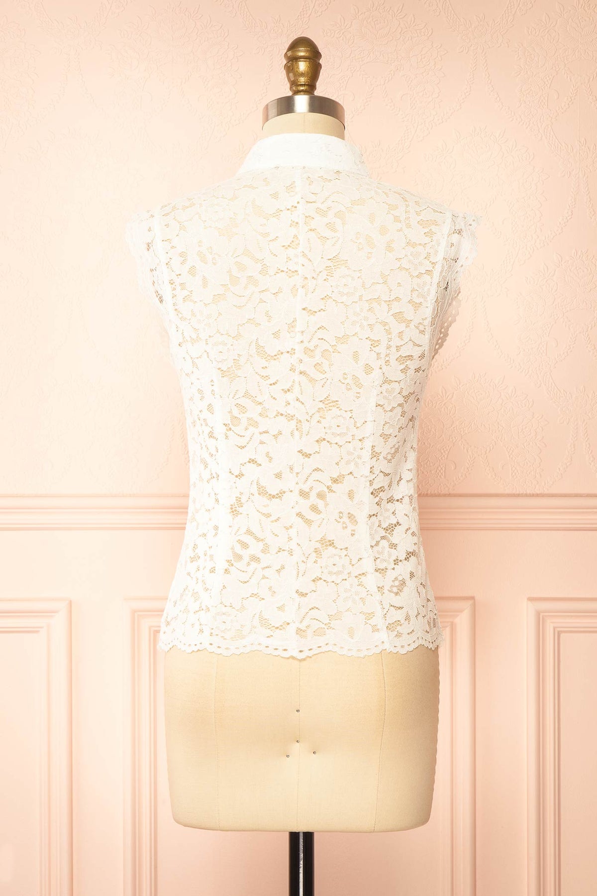 back view of Edmai White Sleeveless Lace Top with Collar at Boutique 1861