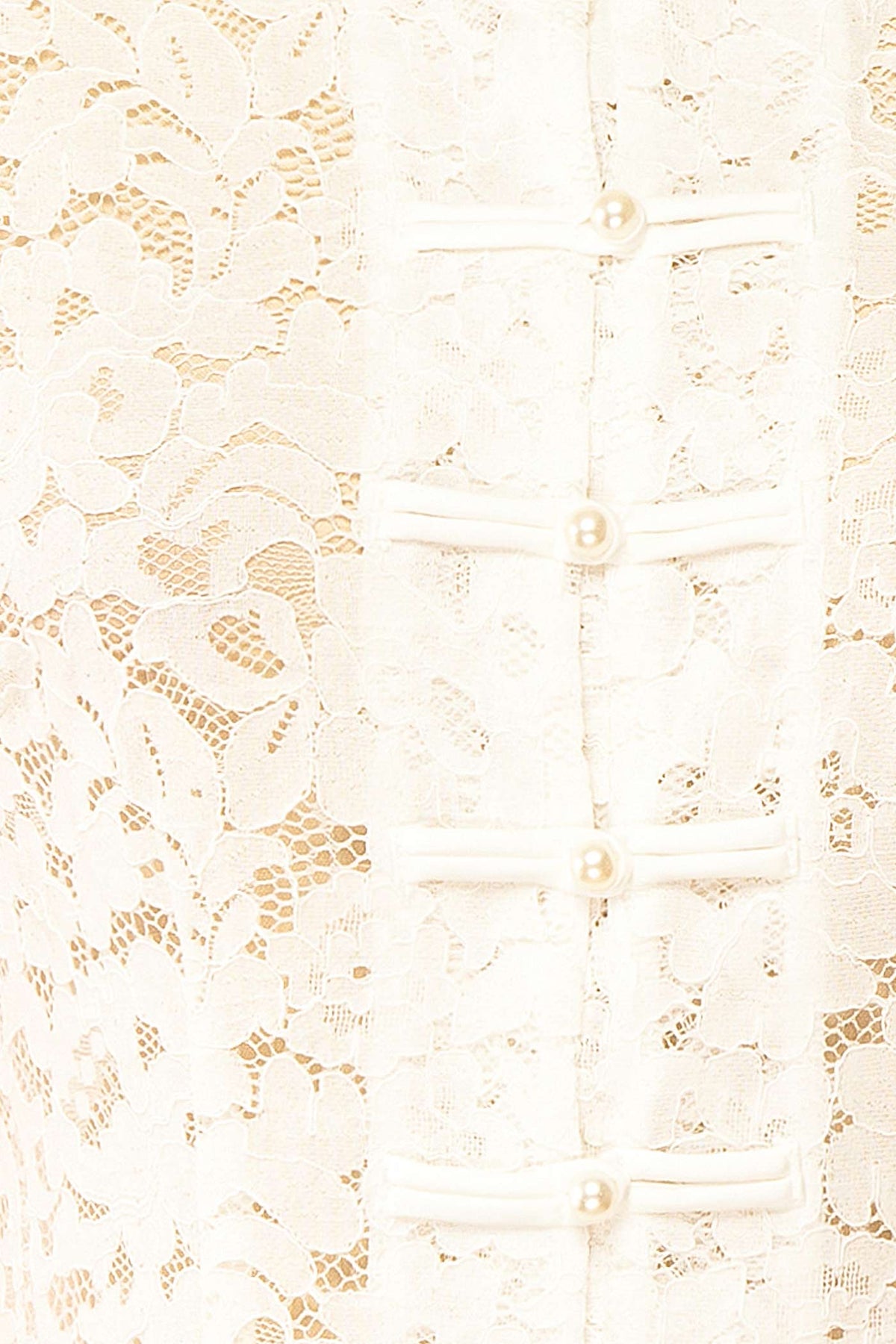 fabric view of Edmai White Sleeveless Lace Top with Collar at Boutique 1861